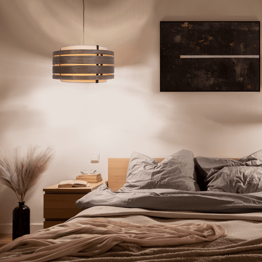 Lamp Shade - Wood (dark walnut veneer)-Fabric - 50 cm -  "Beam"