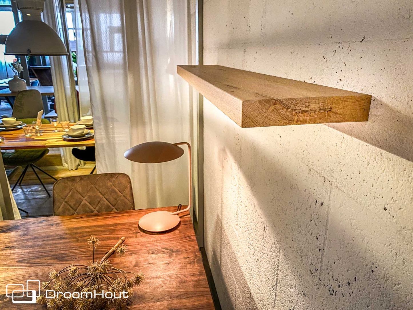 Houten wandplank (verjongde rand, ronde hoek)