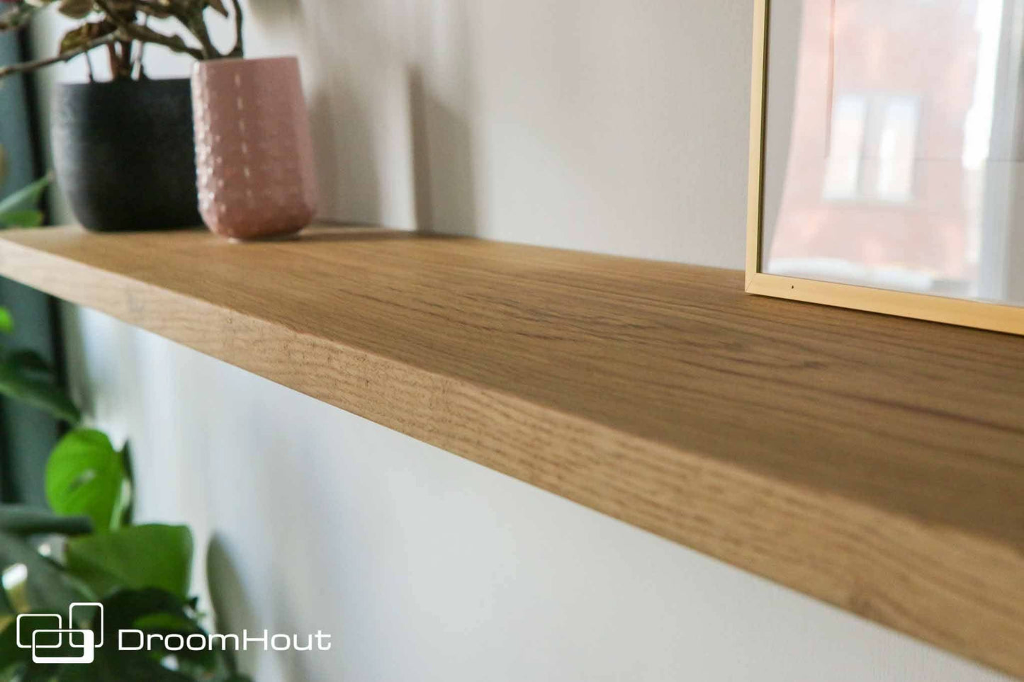 Houten wandplank (verjongde rand, ronde hoek)