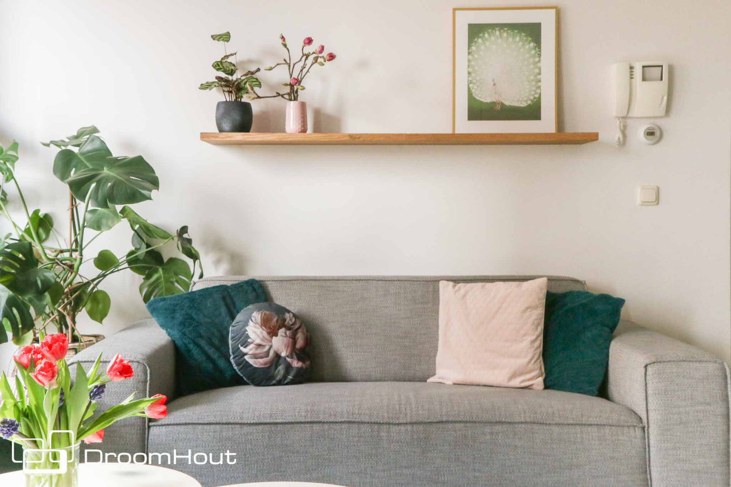 Houten wandplank  (facet rand, ronde hoek)