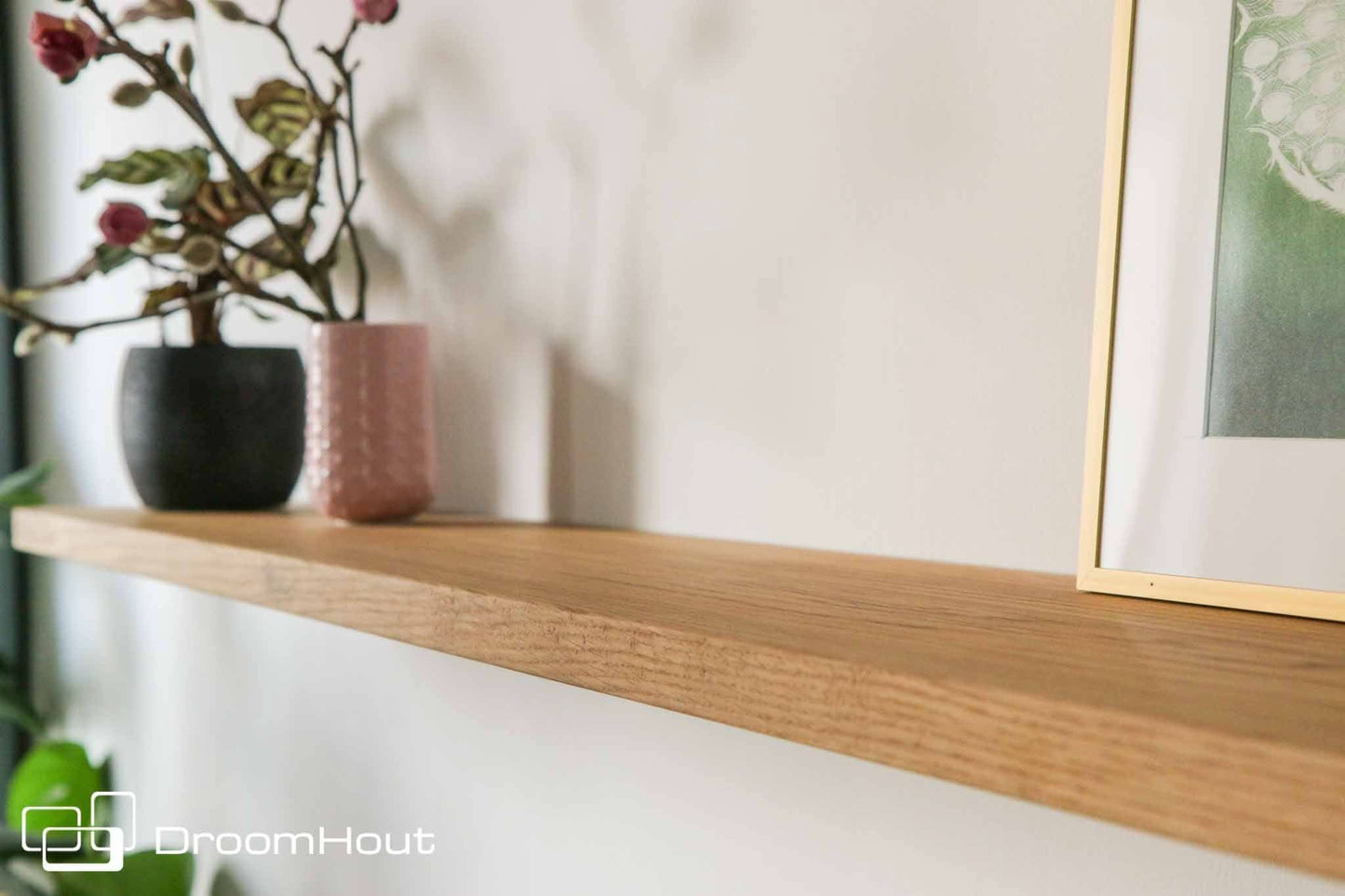 Houten wandplank (verjongde rand, ronde hoek)