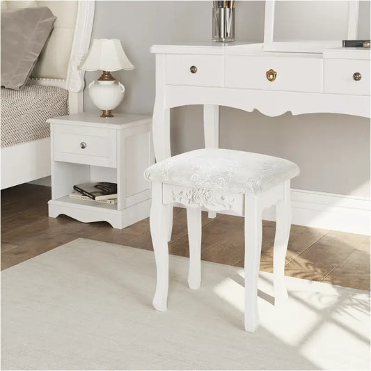 BukkitBow - Gewatteerde Kruk - Vintage stijl kruk met Patroon – Piano Kruk / Make Up Kruk voor Kaptafel - Mini Dressoir - 40X30X50CM - Wit