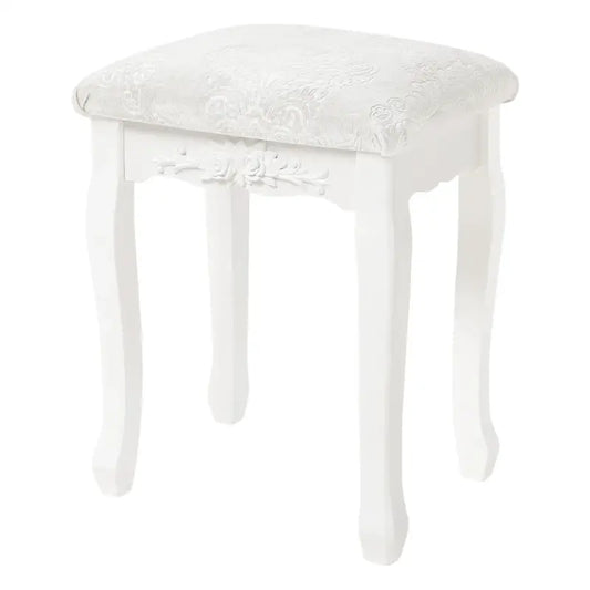 BukkitBow - Gewatteerde Kruk - Vintage stijl kruk met Patroon – Piano Kruk / Make Up Kruk voor Kaptafel - Mini Dressoir - 40X30X50CM - Wit