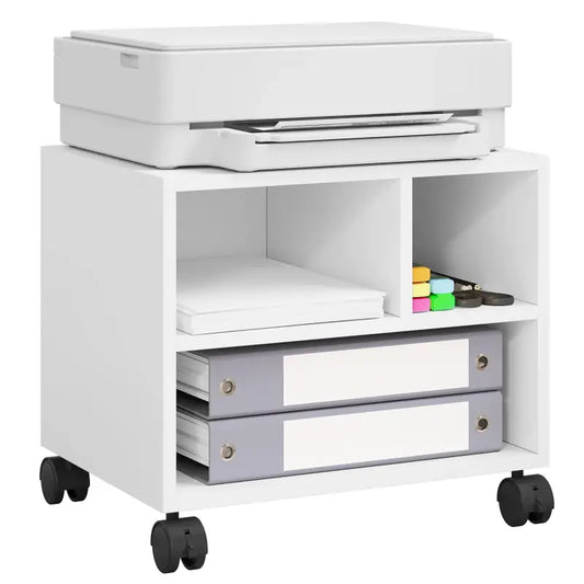 BukkitBow - Houten Kantoorkast / Printerkast met 3 Vakken en Wielen (40x35x30CM)