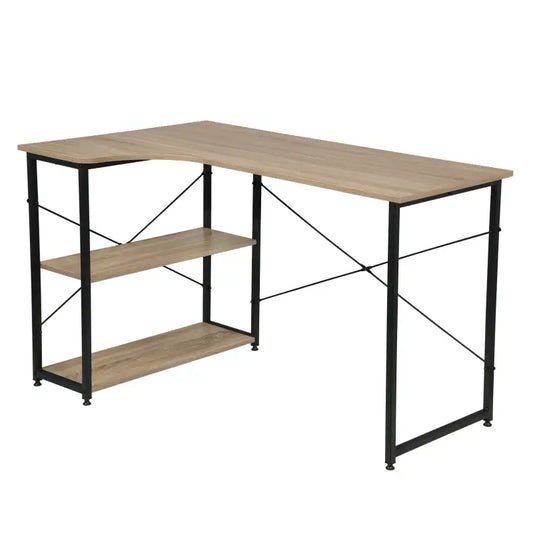 BukkitBow - Industrieel Bureau - Compact Hoekbureau met 2 Planken Opbergruimte - 120x74cm