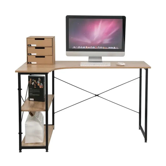 BukkitBow - Industrieel Bureau - Compact Hoekbureau met 2 Planken Opbergruimte - 120x74cm