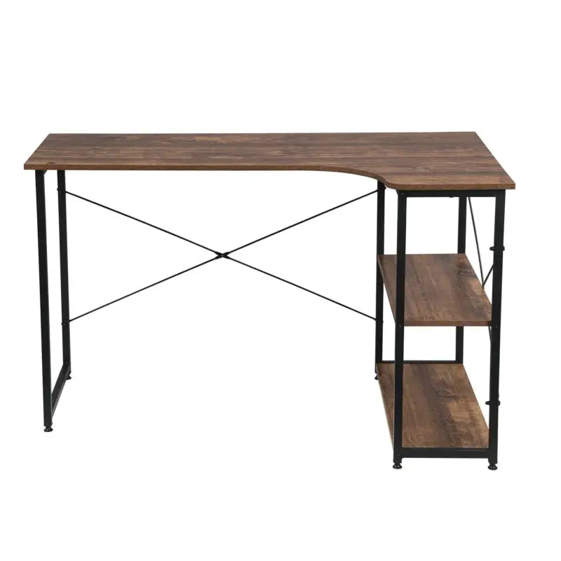 BukkitBow - Industrieel Bureau - Klein Hoekbureau met 2 Planken Opbergruimte - 120x74cm