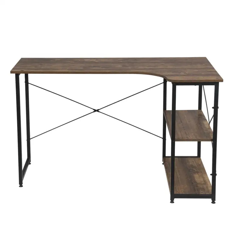 BukkitBow - Industrieel Bureau - Klein Hoekbureau met 2 Planken Opbergruimte - 120x74cm