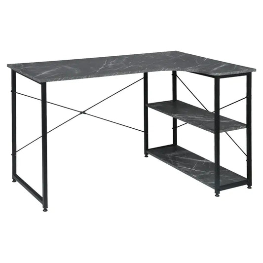 BukkitBow - Industrieel Bureau - Klein Hoekbureau met 2 Planken Opbergruimte - 120x74cm