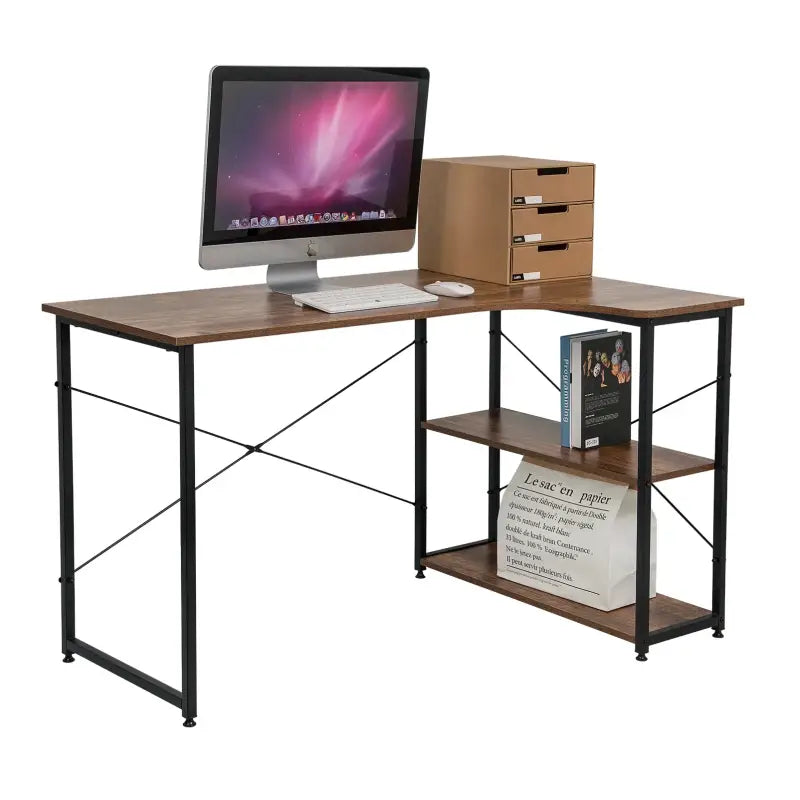 BukkitBow - Industrieel Bureau - Klein Hoekbureau met 2 Planken Opbergruimte - 120x74cm