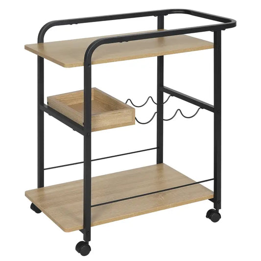 BukkitBow - Industriële Keukentrolley met Wijnrek en Verwijderbare Plank - 76.3x80x40cm