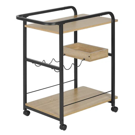 BukkitBow - Industriële Keukentrolley met Wijnrek en Verwijderbare Plank - 76.3x80x40cm