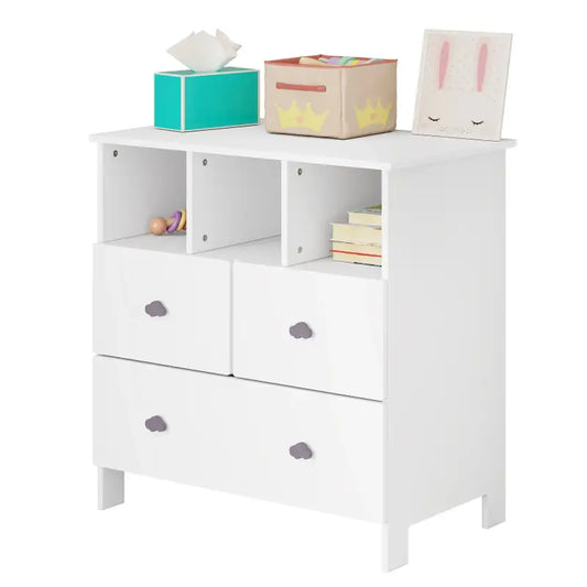 BukkitBow - Ladekast met Wolkvormige Handgrepen - 3 Laden en 3 Vakken - 80x81.5x48 cm