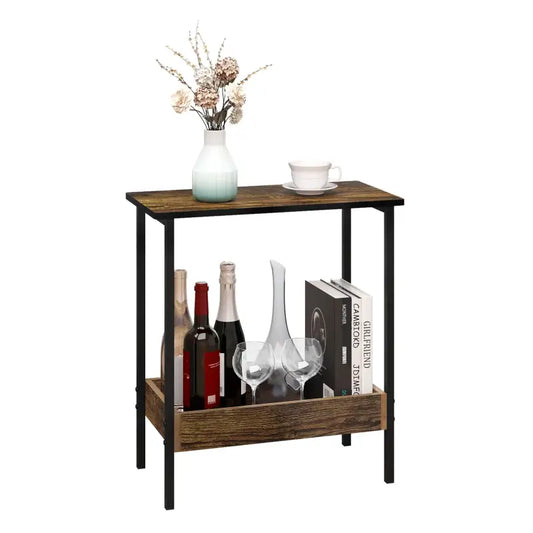 BukkitBow - Moderne Bijzettafel met Dubbele Plank - Ook Geschikt Als Nachtkastje of Wijnrek - Extra Vak voor Boeken of Wijnflessen - 50x55x25cm