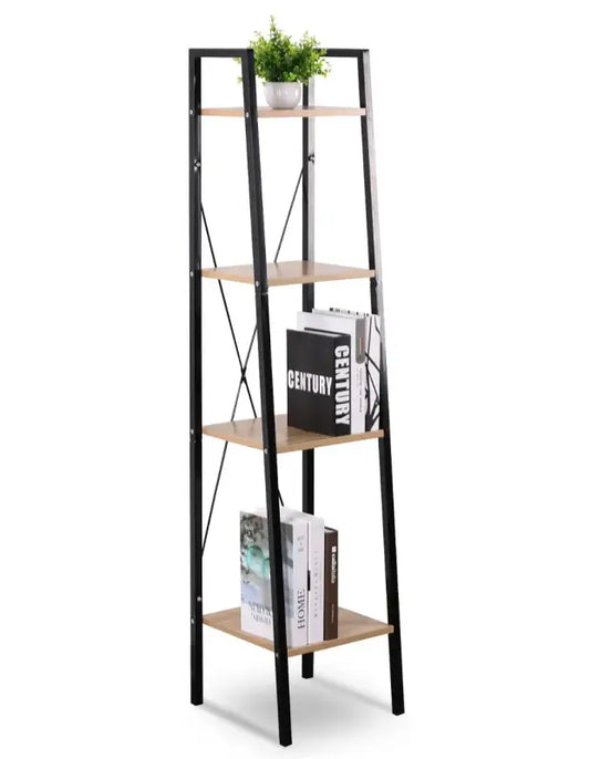 BukkitBow - Moderne Smalle Boekenkast met Metalen Frame en Hout - 4 Planken - Geschikt voor Decoratie in de Woonkamer - 35X34X148CM