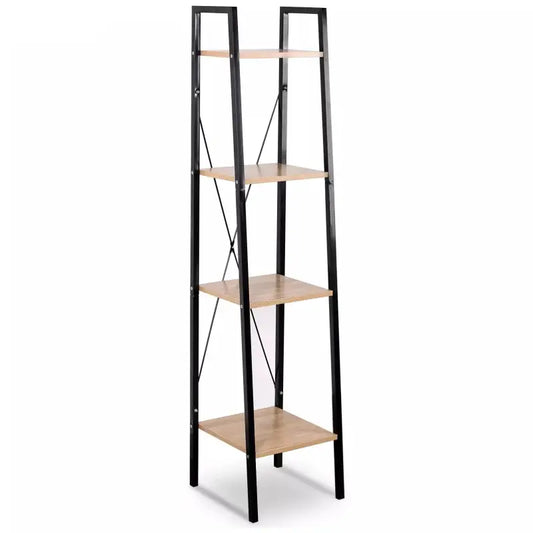 BukkitBow - Moderne Smalle Boekenkast met Metalen Frame en Hout - 4 Planken - Geschikt voor Decoratie in de Woonkamer - 35X34X148CM