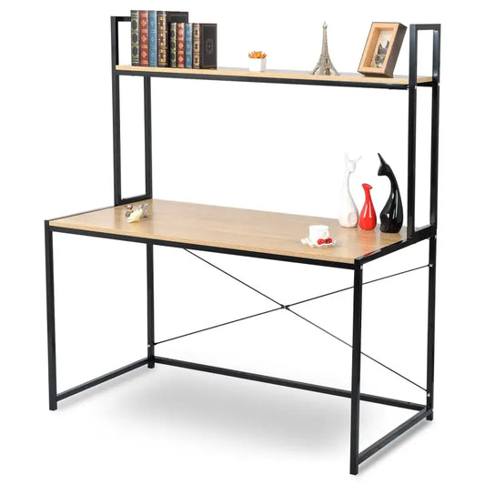 BukkitBow - Multifunctioneel Bureau met Opslagplank - Hout en Staal - Ruime Opslagruimte - 120x60x140cm
