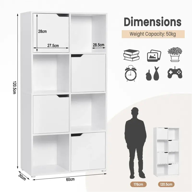 BukkitBow - Multifunctionele Boekenkast - 8 Compartimenten - Compact & Stijlvol - Veilig Ontwerp - 60x120x30cm
