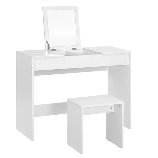 BukkitBow - Multifunctionele Kaptafel met Kruk - Hout en Dichtheidsborden - Ruime Opslag - 100x45x76cm