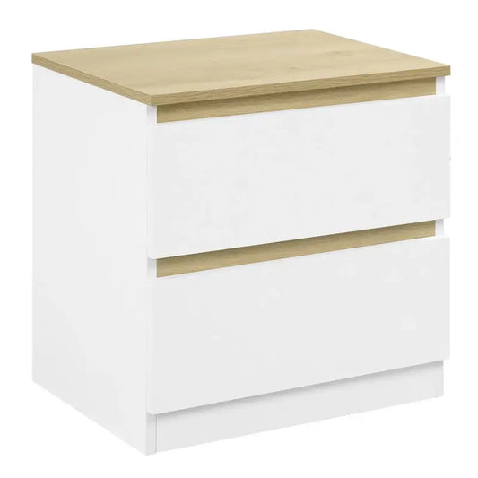 BukkitBow - Nachtkastje met 2 Lades - Stevig Materiaal - Set van 1 of 2 Nachtkastjes - Wit en Licht Eiken Hout - Laadvermogen: 30kg - 40x41x30cm