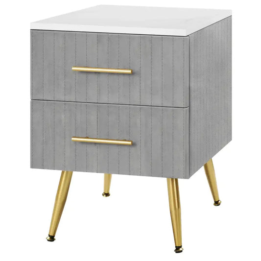 BukkitBow - Nachtkastje van Fluweel - Met 2 Lades en Gouden Poten (40X40X50CM)