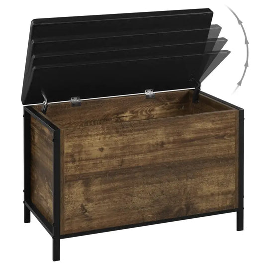 BukkitBow - Opslagkist met Zitkussen - Verborgen Opslag - Vintage Hout Look - Sterk en Duurzaam - Veiligheidsscharnieren - 82x42x54CM