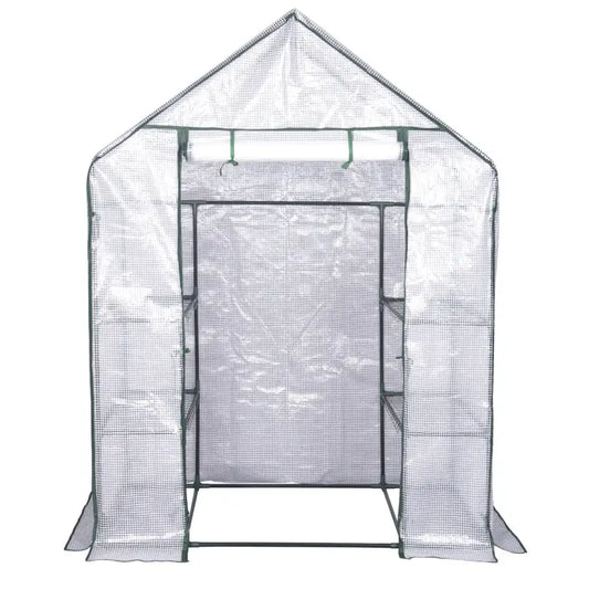 BukkitBow – Polytunnel Tuinkas – Winterproof Tunnel voor Groenten Teelt – Compacte Tuinkas met Groot Luik en 3 Bloemen Planken - 143x73x195CM