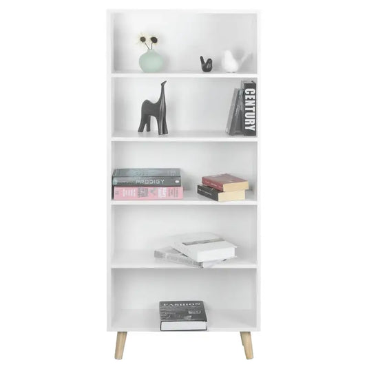 BukkitBow - Staande Boekenkast met 5 Compartimenten - Houten Poten - 60x24x144cm