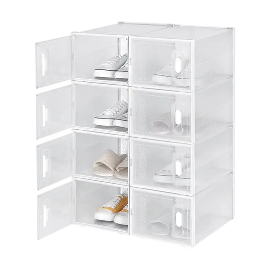 BukkitBow - Stapelbare Schoenendozen - Set van 8/12/18 - Sneaker Organizer - Transparante Vakken met Deurtjes - Wit