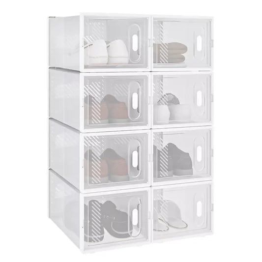 BukkitBow - Stapelbare Schoenendozen - Set van 8/12/18 - Sneaker Organizer - Transparante Vakken met Deurtjes - Wit