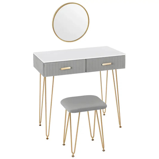 BukkitBow - Stijlvolle Kaptafel Set met Spiegel en Kruk - Stevig Metaal met Fluweel Afgewerkt - Goude Details - 80x77.5x40cm