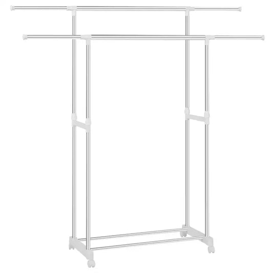 BukkitBow - Uitschuifbaar Kledingrek op Wielen - Roestvrij Staal - Verstelbaar en Draagbaar - Enkele of Dubbele Hangende Stang