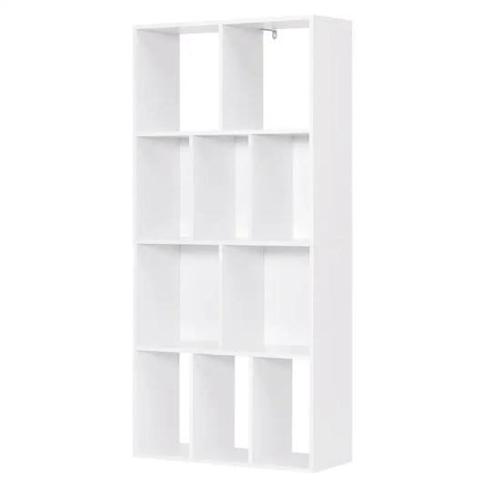 BukkitBow - Witte Kubus Boekenkast - 4 Lagen Kast met 10 Open Vakken - Voor Boekdisplay - 60x20x120cm