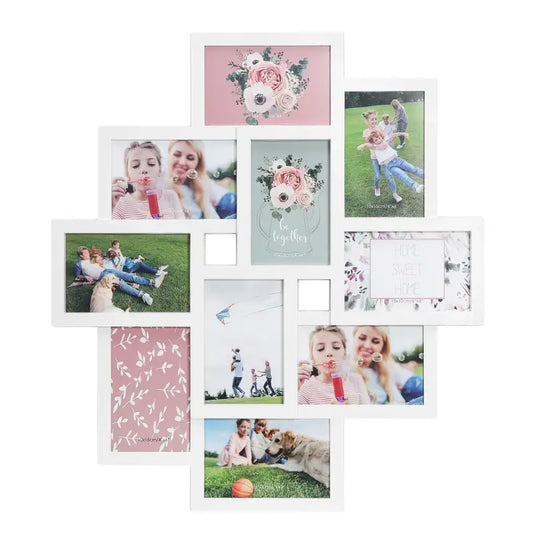 BukkitBow - Witte Multi Fotolijst - 10 Delige Fotolijst - Stevig Plexiglas - Geschikt voor 10x15cm Foto's - 54.5x49cm