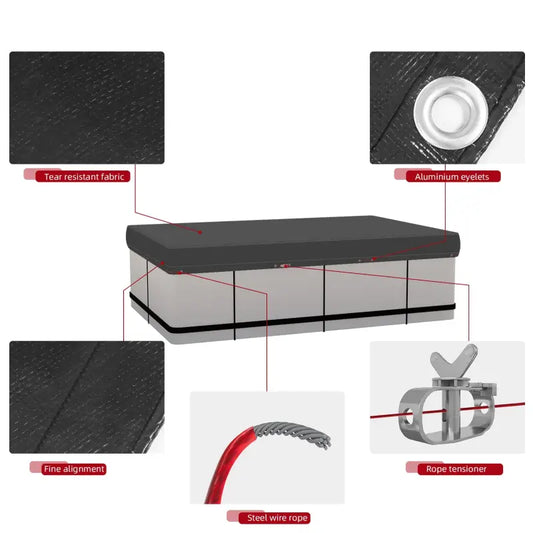 BukkitBow - Zwembadzeil/Afdekzeil voor Zwembad - Winter/Vorst Bedekking - Met Staalkabel en Opdraai Klem - Houdt Warmte in het Zwembad - Met Rand