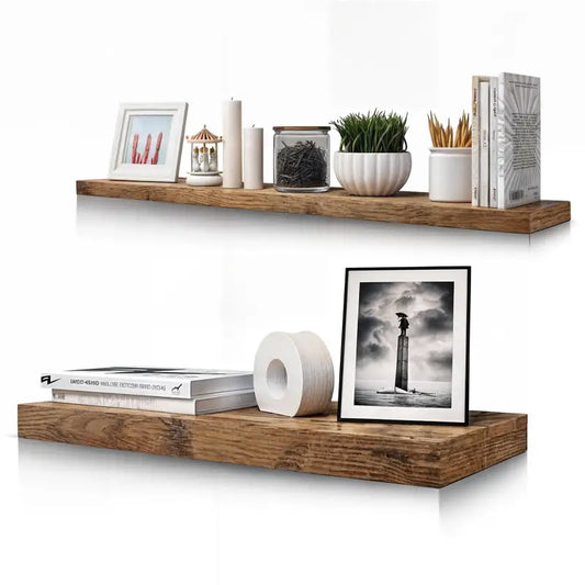 BukkitBow - Zwevende Wandplank - 10 kg Laadvermogen - Diverse Maten van 25-120cm - Muur Montage - Rustiek Bruin Hout