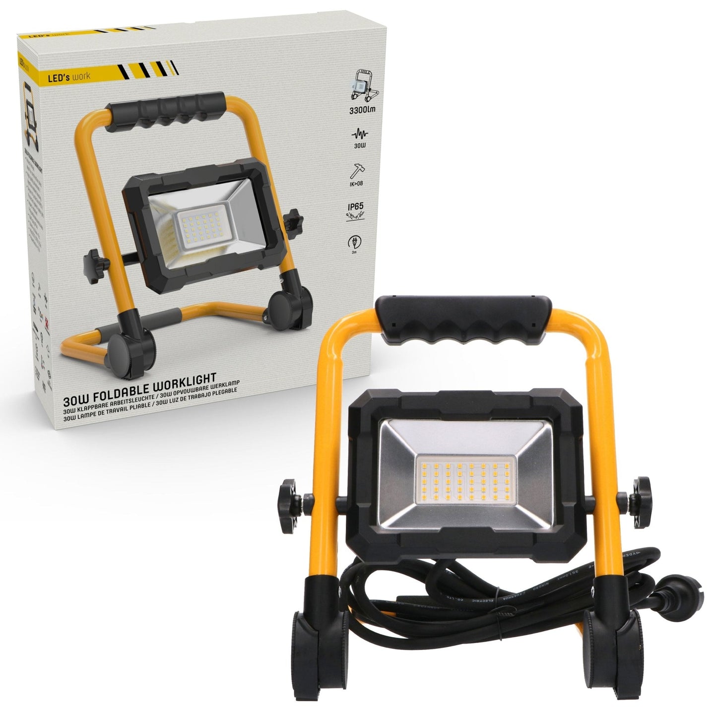 LED's Work Bouwlamp 3300 - Inklapbaar & Kantelbaar - 3 meter snoer - IP65 - 30W