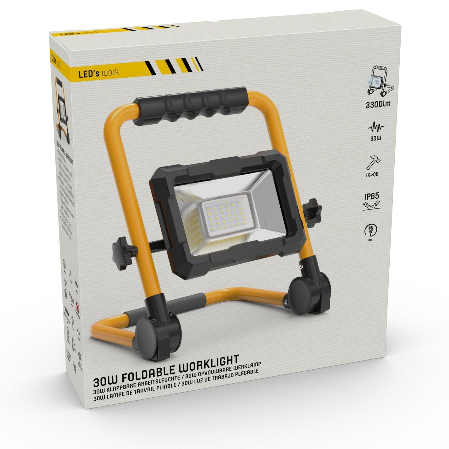 LED's Work Bouwlamp 3300 - Inklapbaar & Kantelbaar - 3 meter snoer - IP65 - 30W
