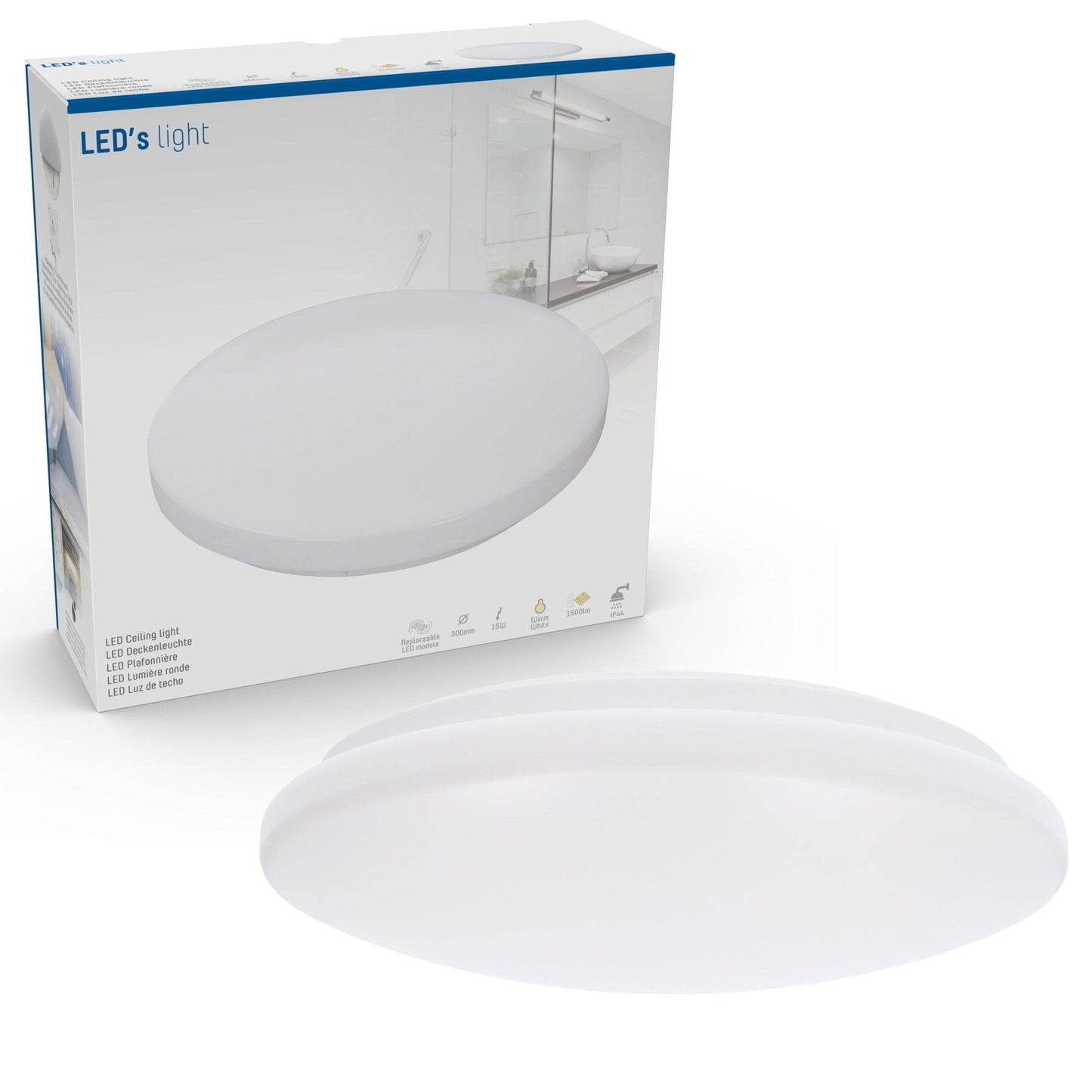 LED's Light Universele Plafondlamp 1500 - Geschikt voor badkamer IP44 - Warm wit (3000K) - 30 cm