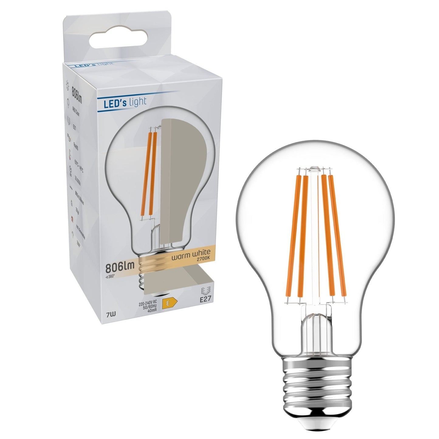 LED Filament Lamp E27 - Helder glas - Warm wit licht - 806 lm