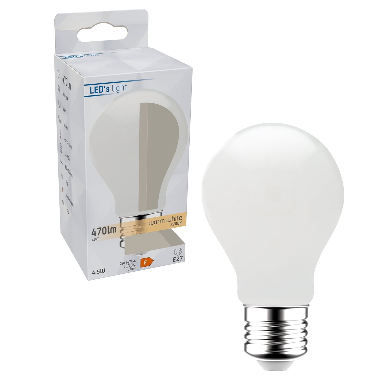 LED Lamp E27 - Mat wit glas - 4W/40W - 470 lm - Warm wit licht