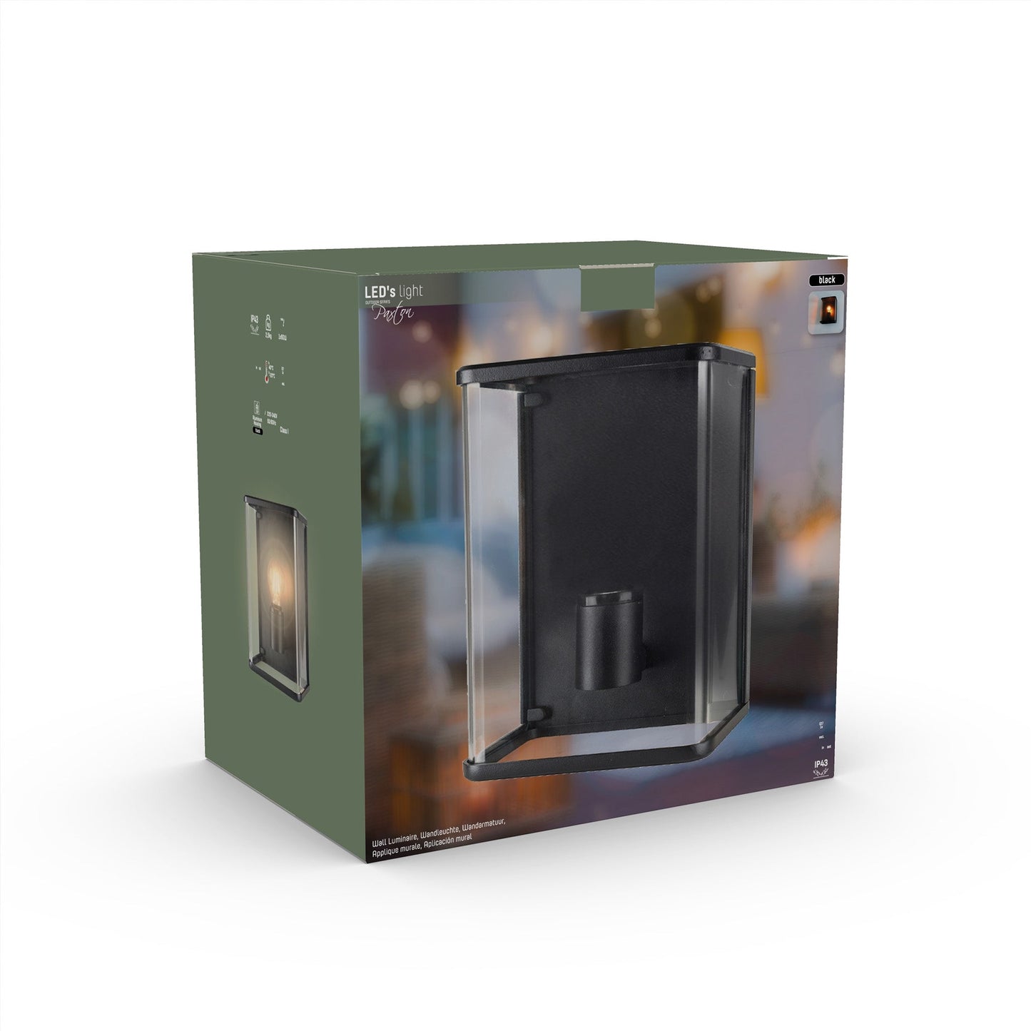 LED Wandlamp Glas - Rondom licht - Rechthoek - E27 fitting - IP44 - Zwart