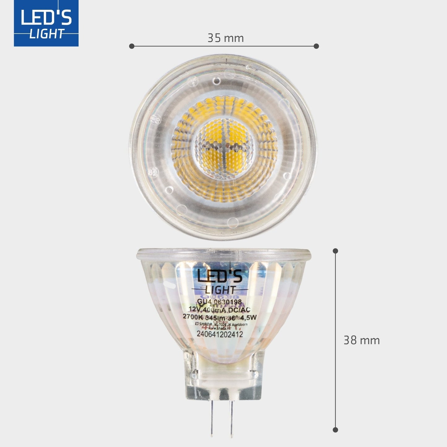 LED's Light LED Lamp met GU4 fitting - 12V - MR11 - Warm wit licht - 4W vervangt 35W