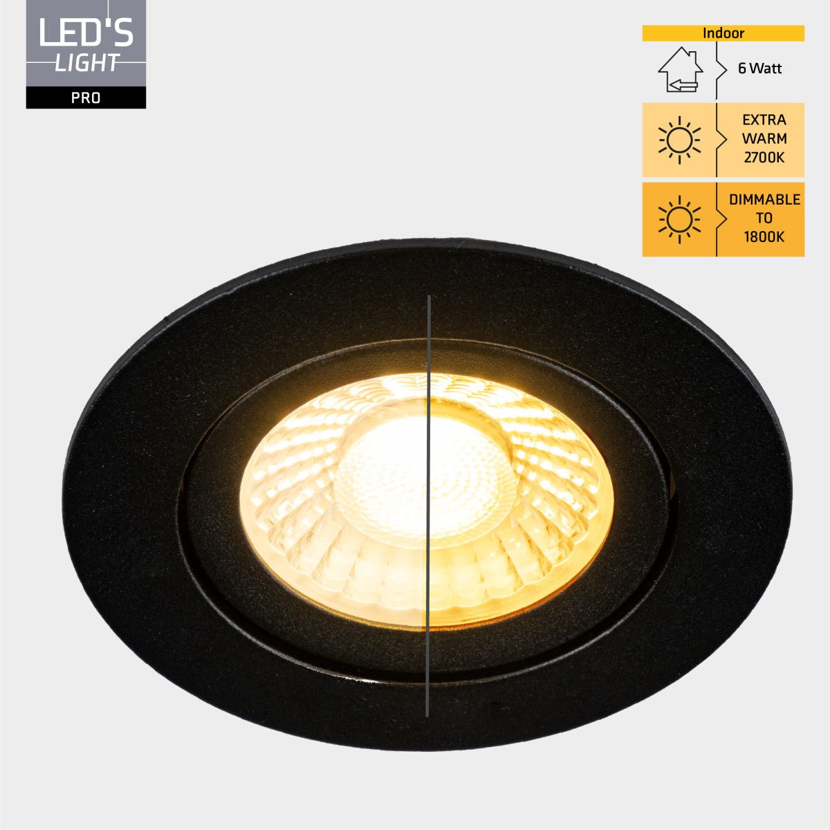LED's Light PRO - 3 PACK - downlight inbouwspot Ø 68mm - Kantelbaar - Spatwaterdicht - Dim to Warm - Zwart