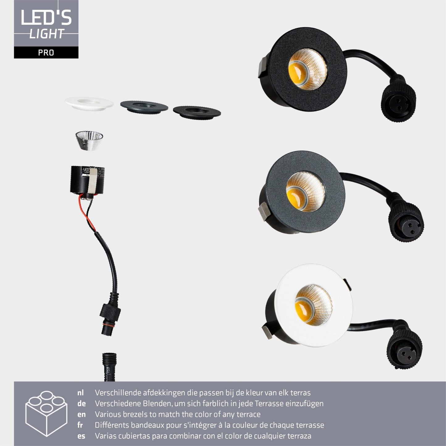 LED's Light PRO mini inbouwspot 3 cm - Voor overkapping, veranda's en inbouwplafonds - Dimbaar - 3 Kleuren plaatjes
