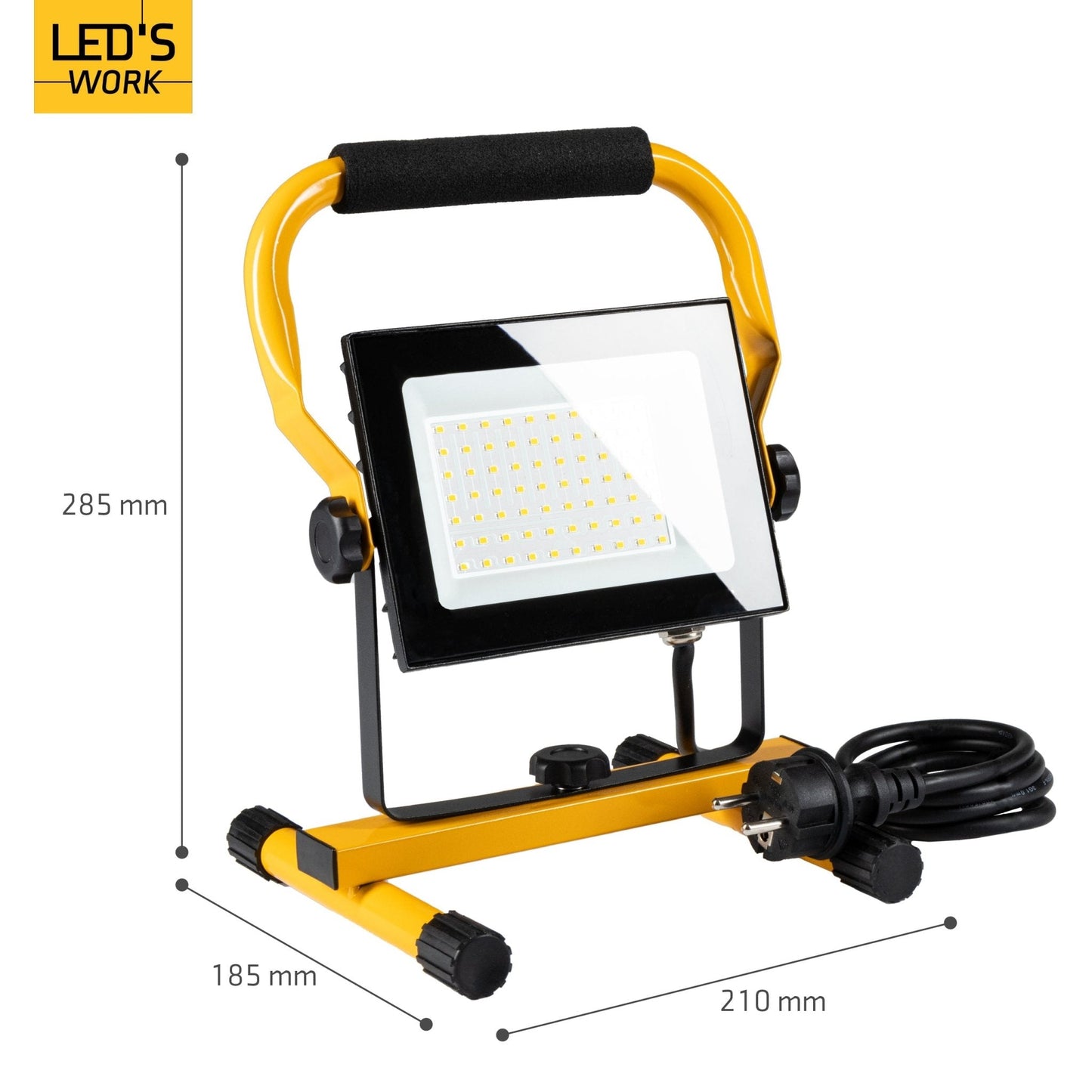 LED's Work 50W Bouwlamp Werklamp Bedraad 4900lm - Verstelbare beugel - Waterdicht (IP65) - Zwart geel