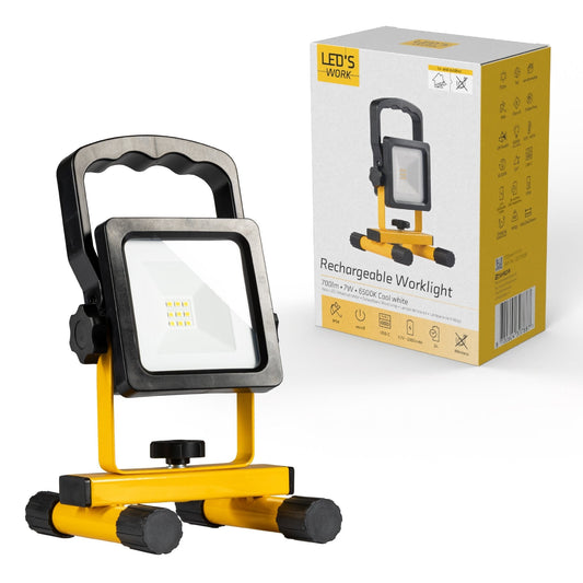 LED's Work draadloze LED Werklamp op accu 700lm - Oplaadbaar en kantelbaar - Zwart geel