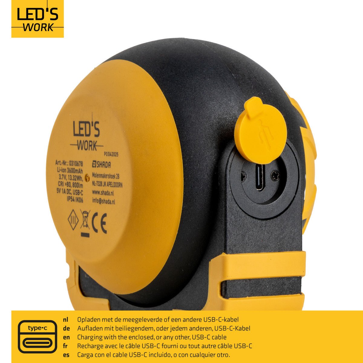 LED's Work Oplaadbare LED Looplamp – Krachtige Draadloze 800 Lumen Werk- & Noodlamp