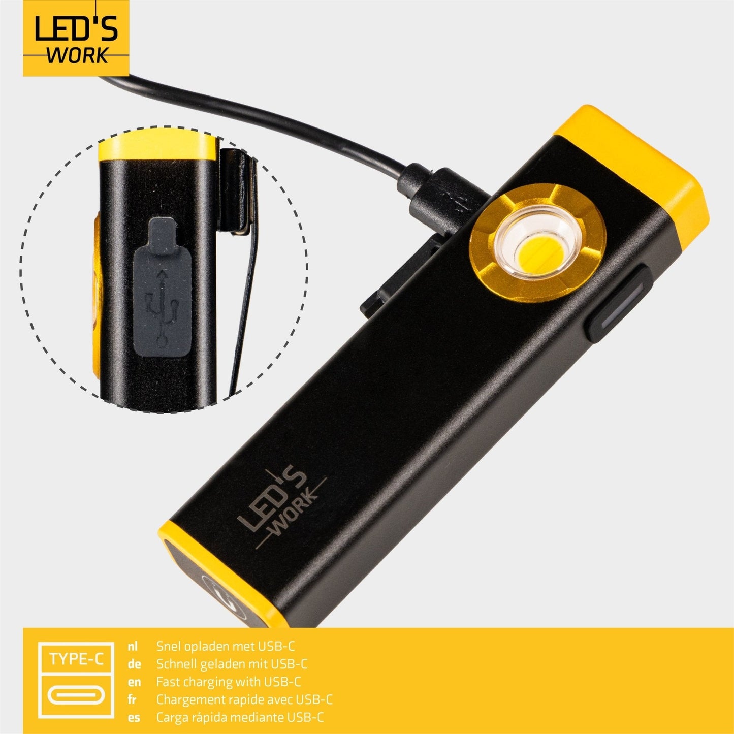 LED's Work Oplaadbare LED Mini Zaklamp met 3 lichtstanden (100, 500 en 700 Lumen)