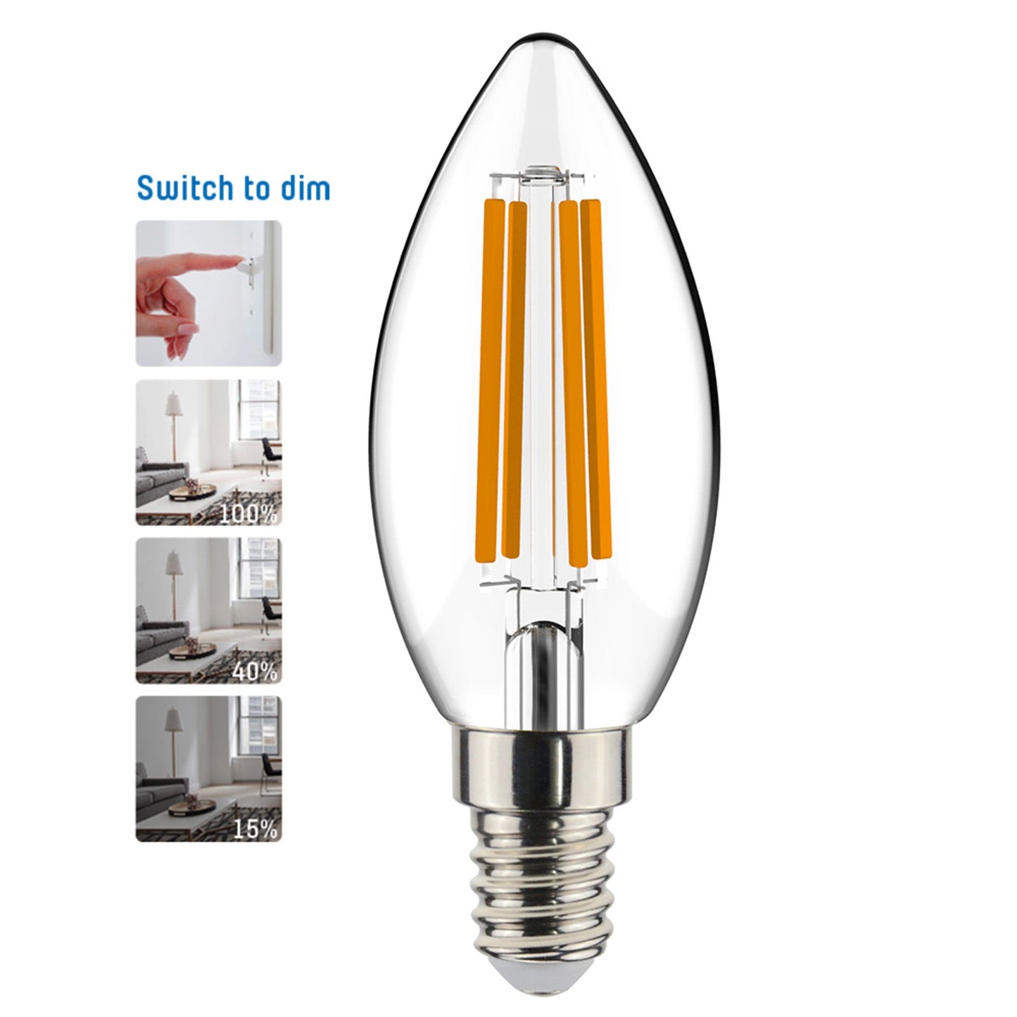 LongLife LED Lamp E14 Filament Kaars - Dimbaar zonder dimmer - C35 Kaarslamp